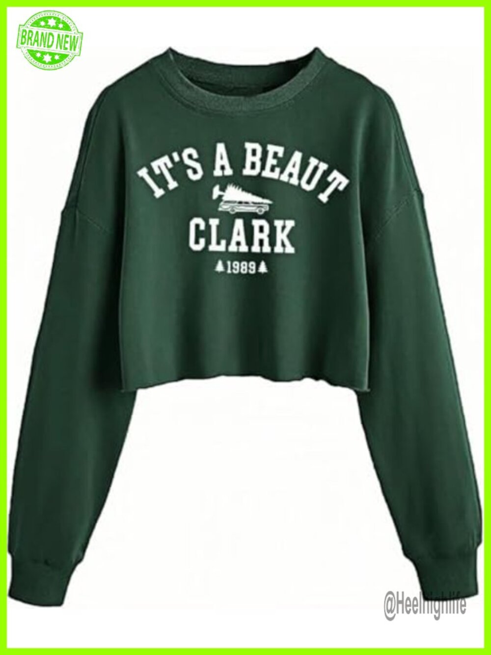Christmas Tree Graphic Crop Sweatshirt Long Sleeve Crewneck Pullover